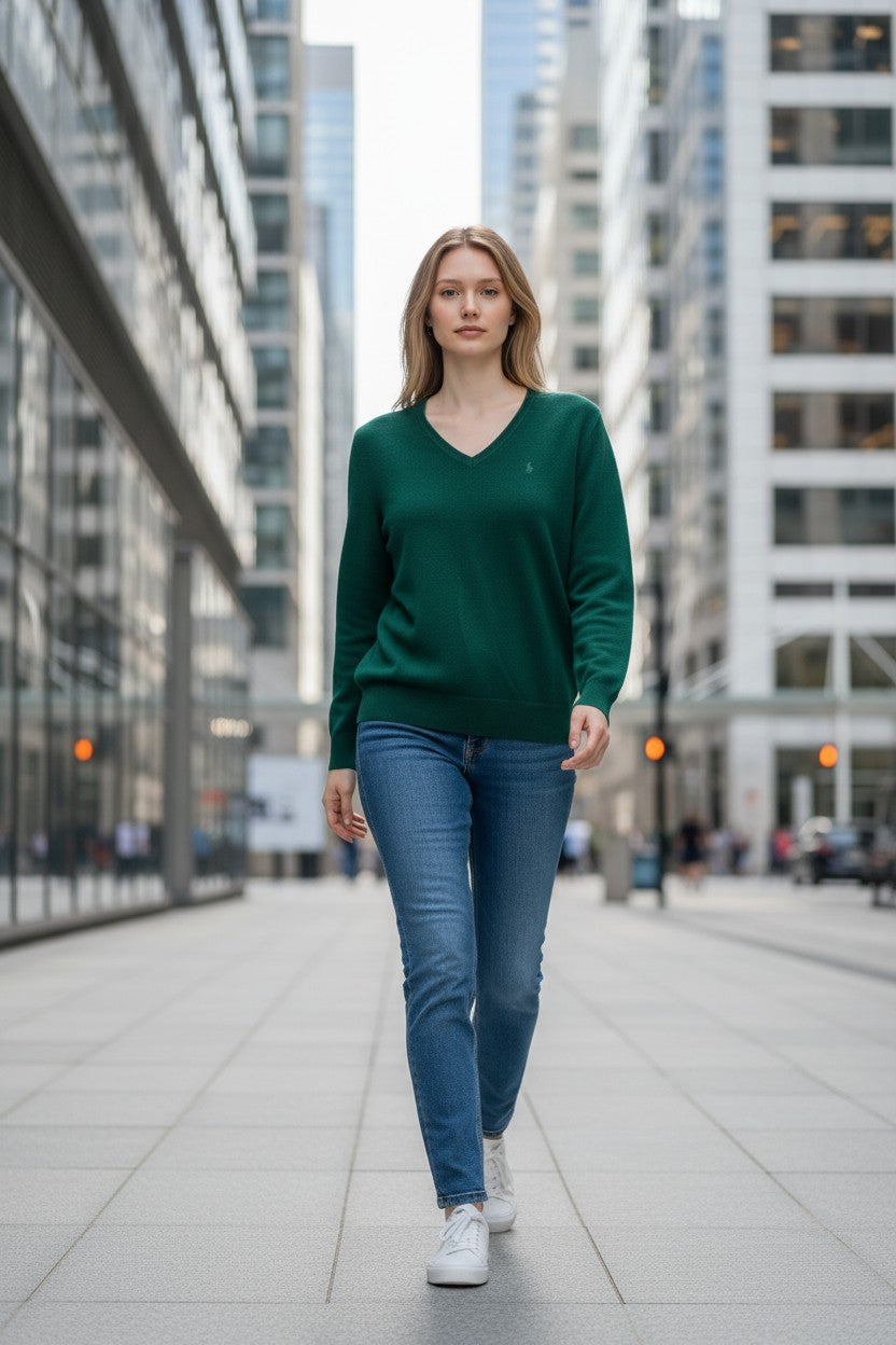 Pull  Ralph Lauren  – Col V – vert – taille S