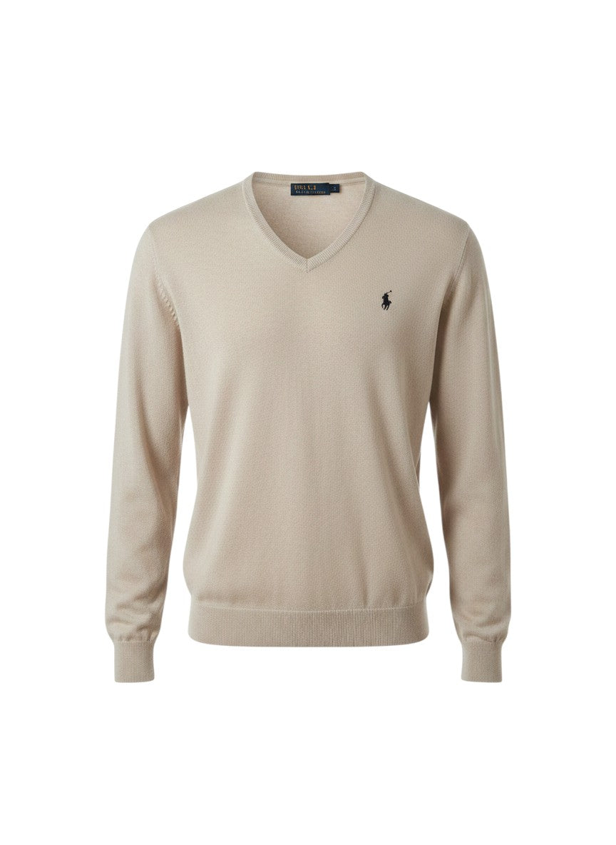 Pull  Ralph Lauren  – Col V – gris/blanc – taille L