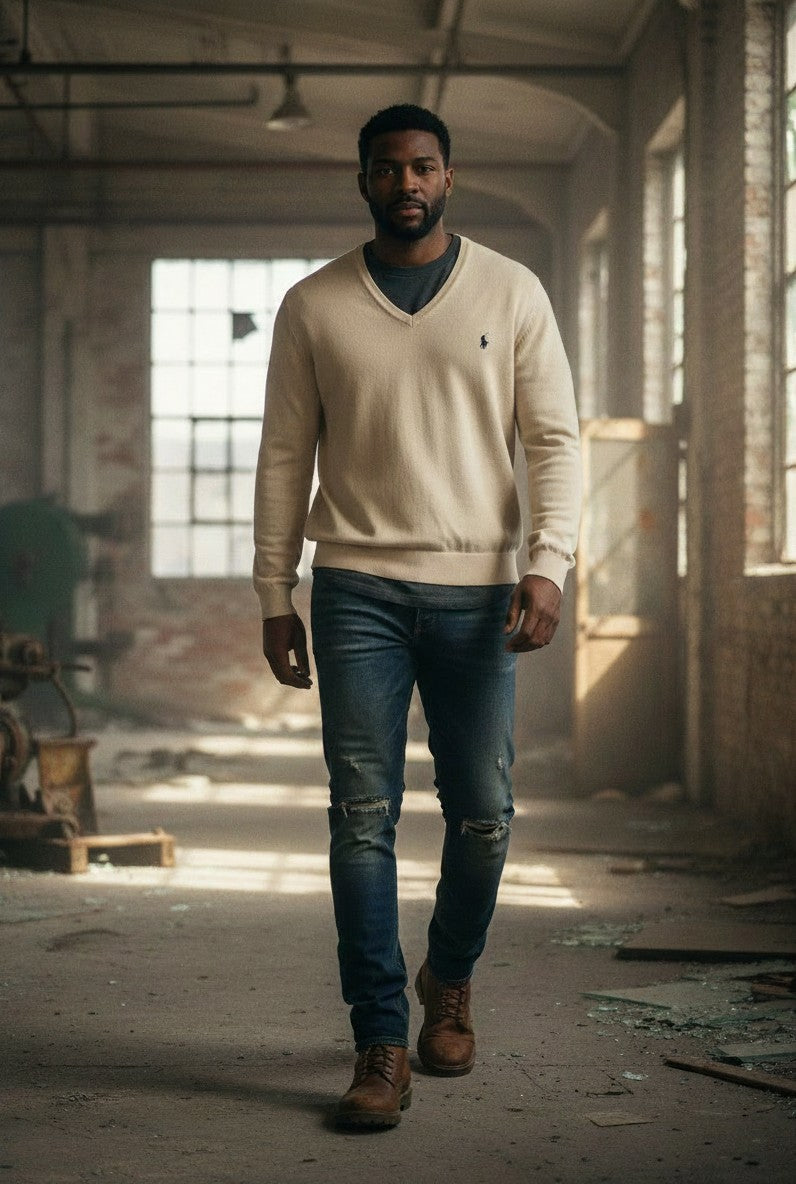 Pull  Ralph Lauren  – Col V – blanc – taille XXL