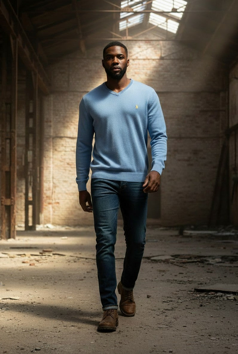 Pull  Ralph Lauren  – Col V – bleu – taille L