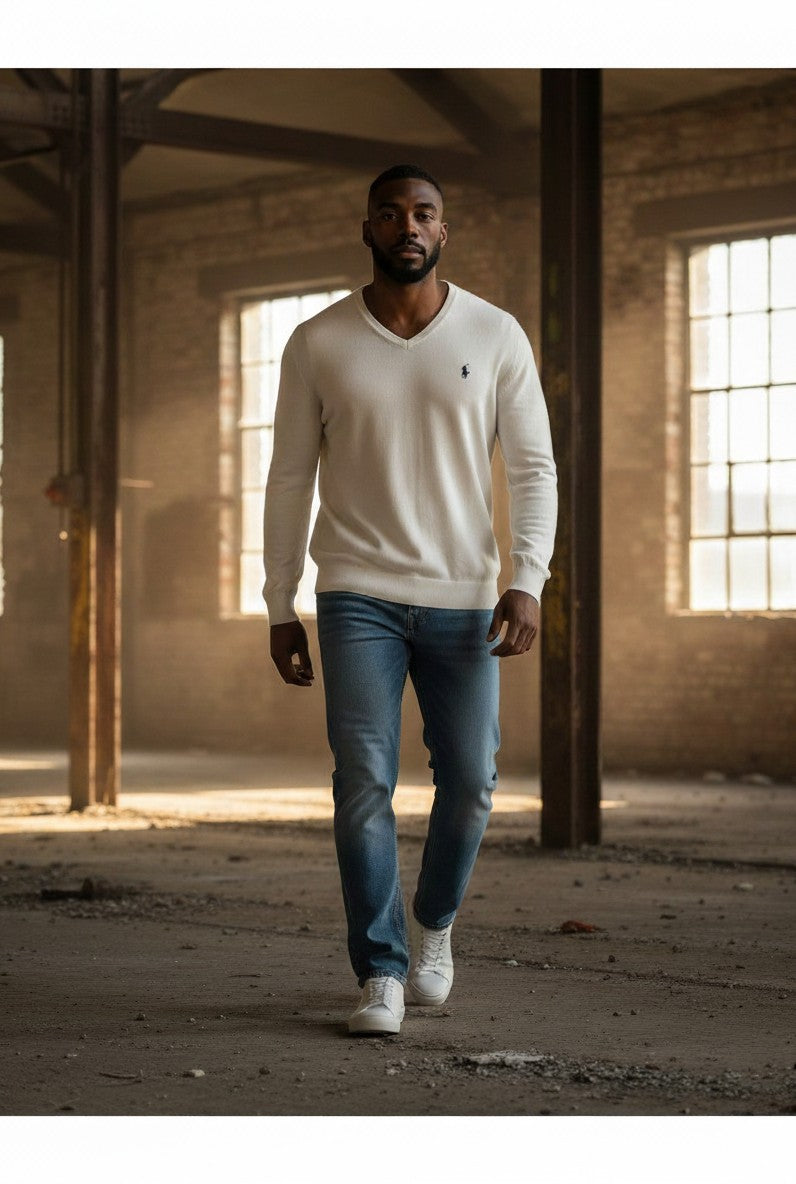 Pull Ralph Lauren  – Col V – blanc – taille M