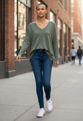 Pull  Ralph Lauren  – Col V – vert  – taille XS