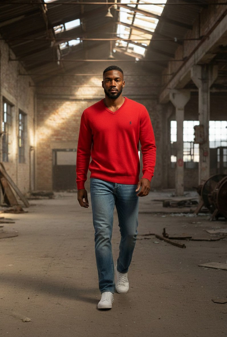 Pull  Ralph Lauren  – Col V – rouge –  Taille L