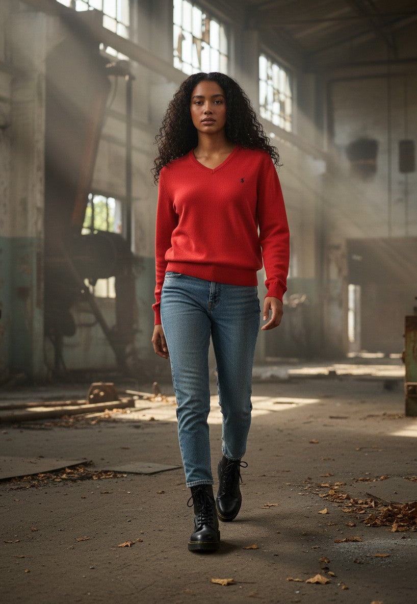 Pull  Ralph Lauren  – Col V – rouge –  Taille L