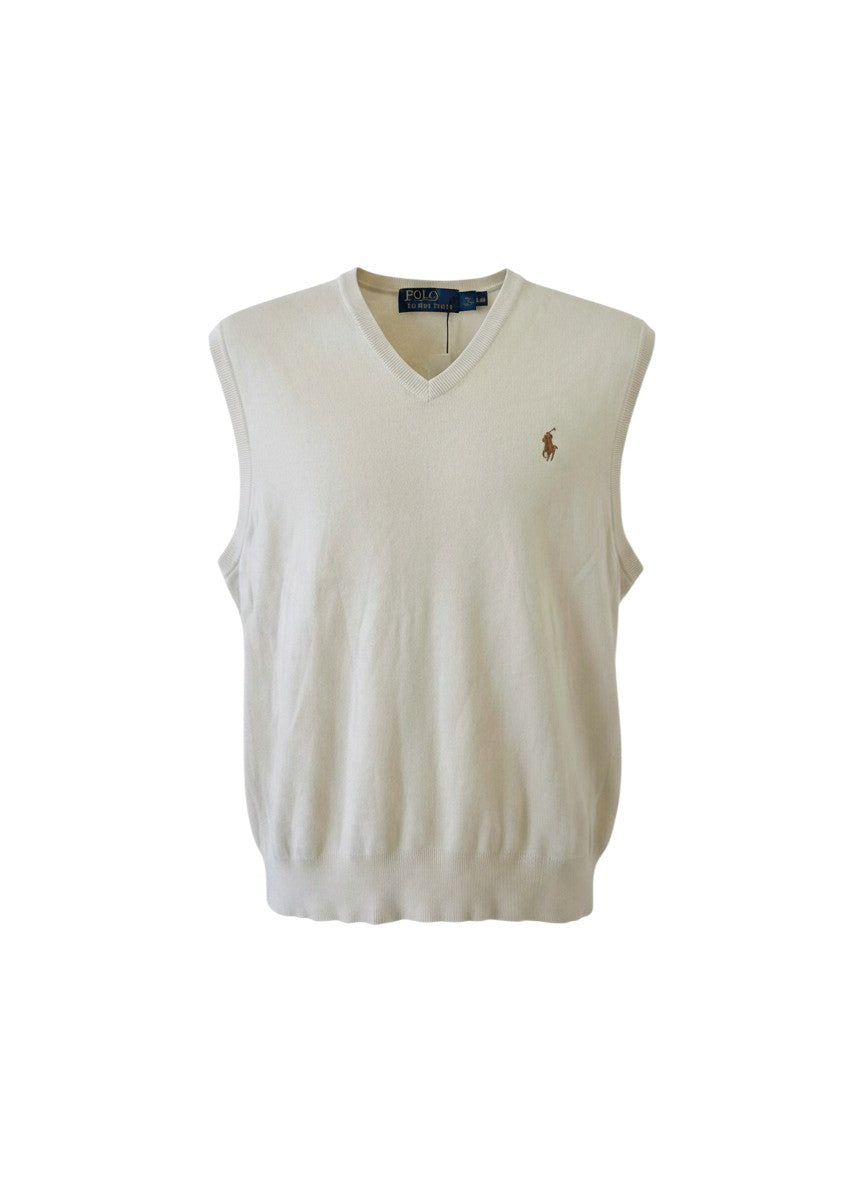 Pull sans manches Ralph Lauren  – Col V –  Blanc – Taille S
