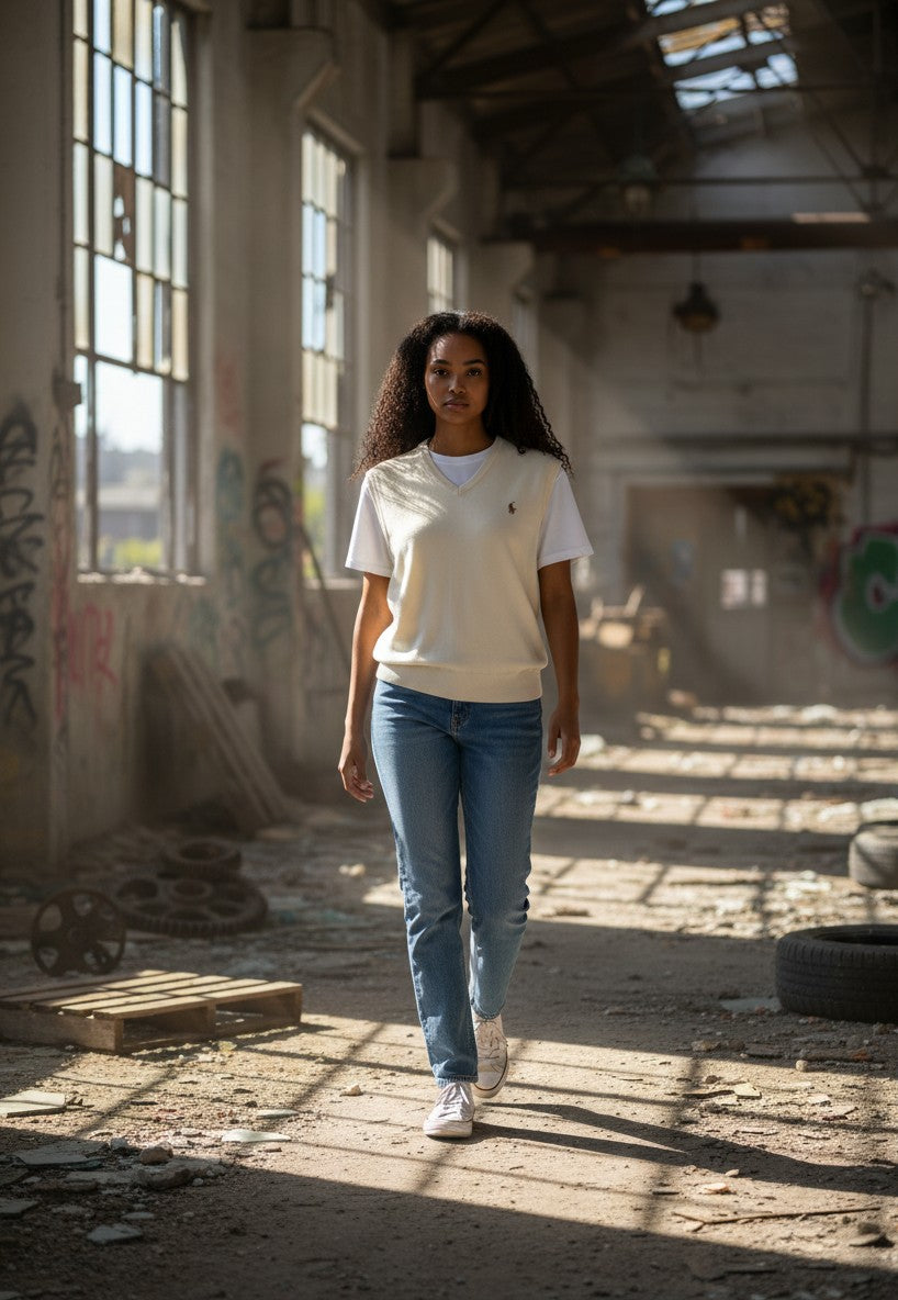 Pull sans manches Ralph Lauren  – Col V –  Blanc – Taille S