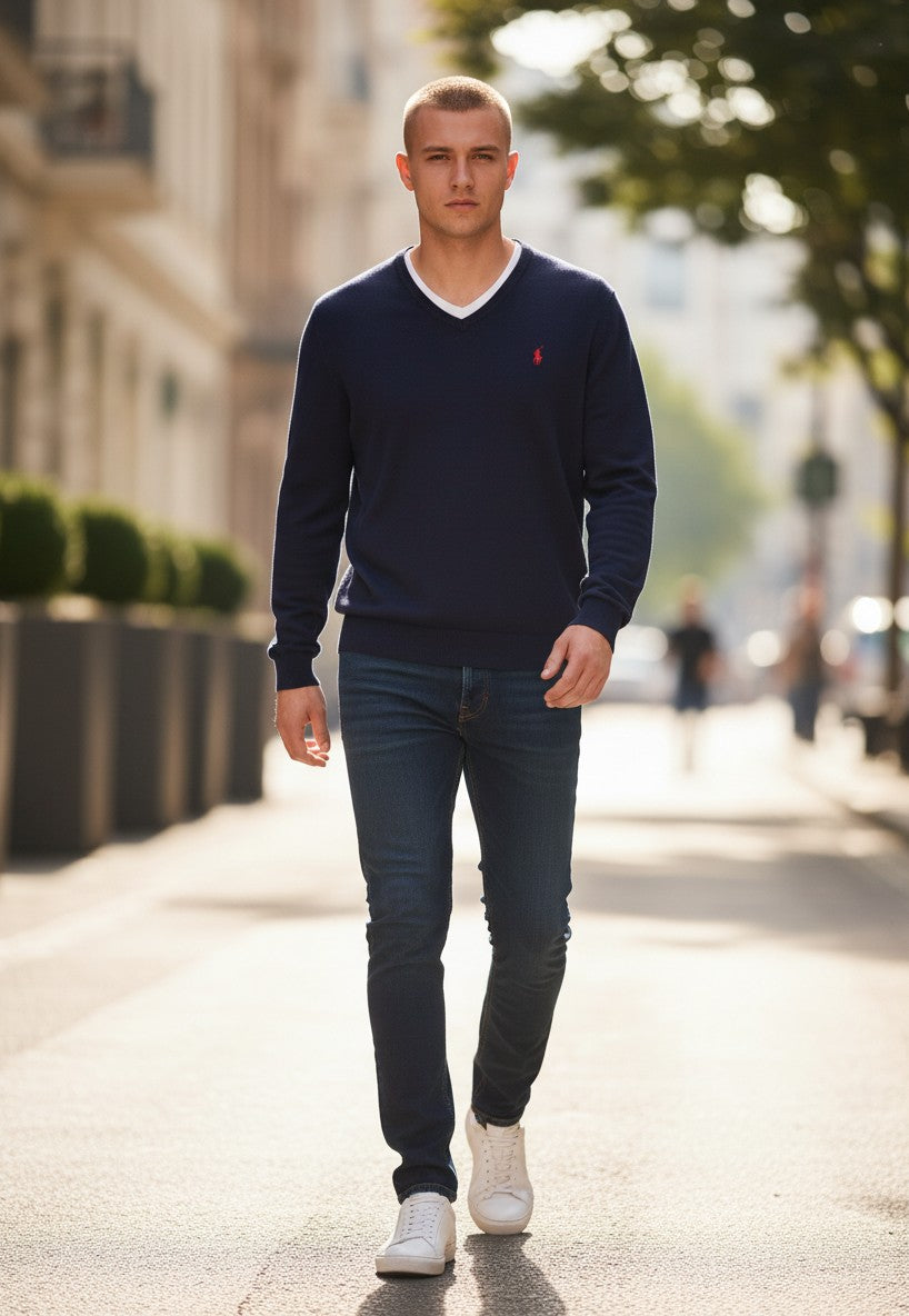 Pull Ralph Lauren  – Col V – marine – taille S