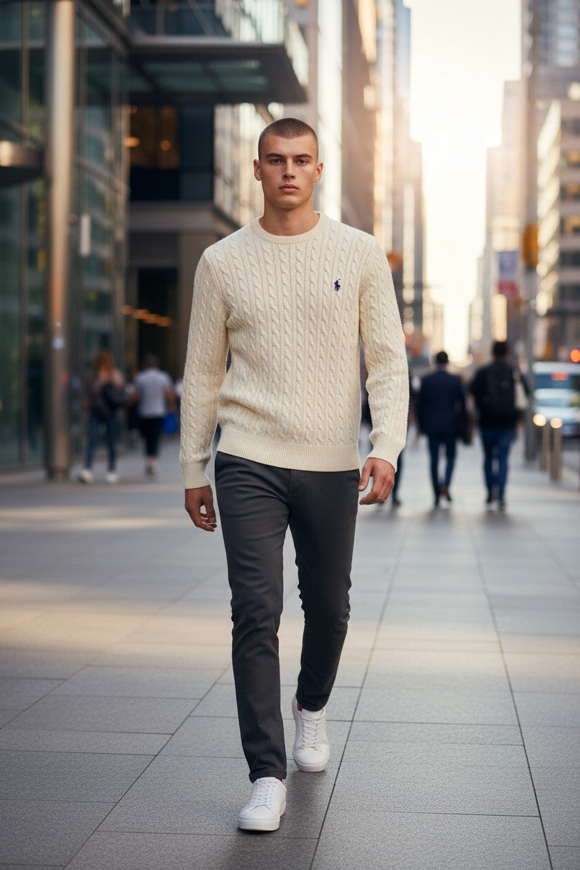 Pull Ralph Lauren  – Col rond – blanc – Taille L – Neuf
